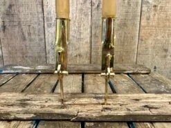Bundle Of Two 13-16thC Folding Brass Candlesticks -Tod Cutler Shop FoldingBrassCandlestick litandstandinginwoodjustmetalbit