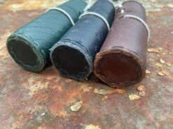 Medieval Leather Needle Case -Tod Cutler Shop TC23greenbrownblackroundneedlecase d0170c33 9c4d 4128 b20a 7fe614bab4f6