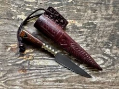 Heart Medieval Eating Knife In Wood 14-15th Century 15 Heart Medieval Eating Knife In Wood 14-15th Century -Tod Cutler Shop TCHeartindarkwood withbrownsheath