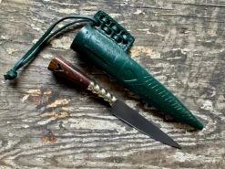 Heart Medieval Eating Knife In Wood 14-15th Century 16 Heart Medieval Eating Knife In Wood 14-15th Century -Tod Cutler Shop TCHeartindarkwood withgreensheath