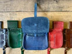 14th/15thC Incised Leather Belt Pouch -Tod Cutler Shop TCL214th 15thCIncisedLeatherBeltPouch withdarkblueopen