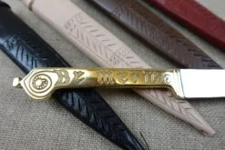 Medieval Brass Handled Eating Knife 13th-16thC 'Be Merie' 'Domine'. 23 Medieval Brass Handled Eating Knife 13th-16thC 'Be Merie' 'Domine'. -Tod Cutler Shop TCP93B