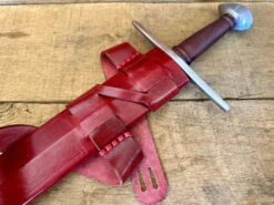 Viking Norman Brazil Nut Sword 23 Viking Norman Brazil Nut Sword -Tod Cutler Shop TCS17Brazilnutsword Closeupoftophalfinscabbard