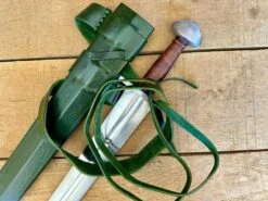 Viking Norman Brazil Nut Sword 28 Viking Norman Brazil Nut Sword -Tod Cutler Shop TCS17Brazilnutsword withgreenscabbard