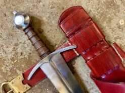 Medieval Arming Sword Type XIV 1270-1350 24 Medieval Arming Sword Type XIV 1270-1350 -Tod Cutler Shop TCS1G2 withredscabbard