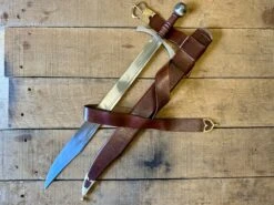 Clip Point Falchion Medieval Sword - 14th Century -Tod Cutler Shop TCS3newgen withabrownscabbard
