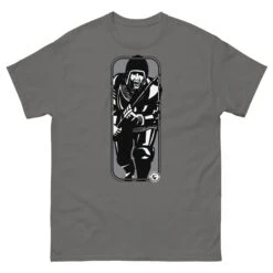 Running Man At Arms - Tod Cutler T Shirt -Tod Cutler Shop mens classic tee charcoal front 65c2599d77545