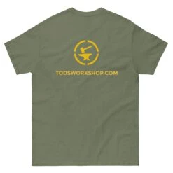 The Trebuchet - Tod's Workshop T Shirt 32 The Trebuchet - Tod's Workshop T Shirt -Tod Cutler Shop mens classic tee military green back 65c3bd0fadb21