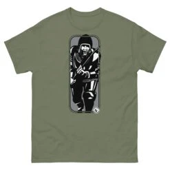 Running Man At Arms - Tod Cutler T Shirt -Tod Cutler Shop mens classic tee military green front 65c2599d7aead