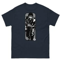 Running Man At Arms - Tod Cutler T Shirt -Tod Cutler Shop mens classic tee navy front 65c2599d6ed84